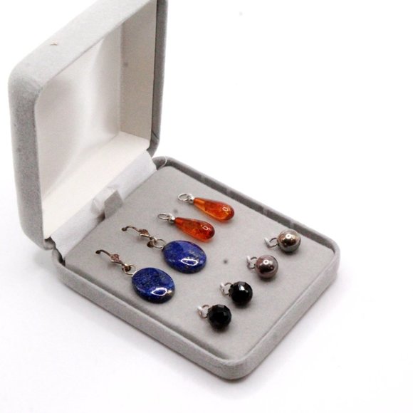 Sterling Silver Lapis Onyx Multi Stones Interchangeable NOS Dangle Drop Earrings - Picture 7 of 11